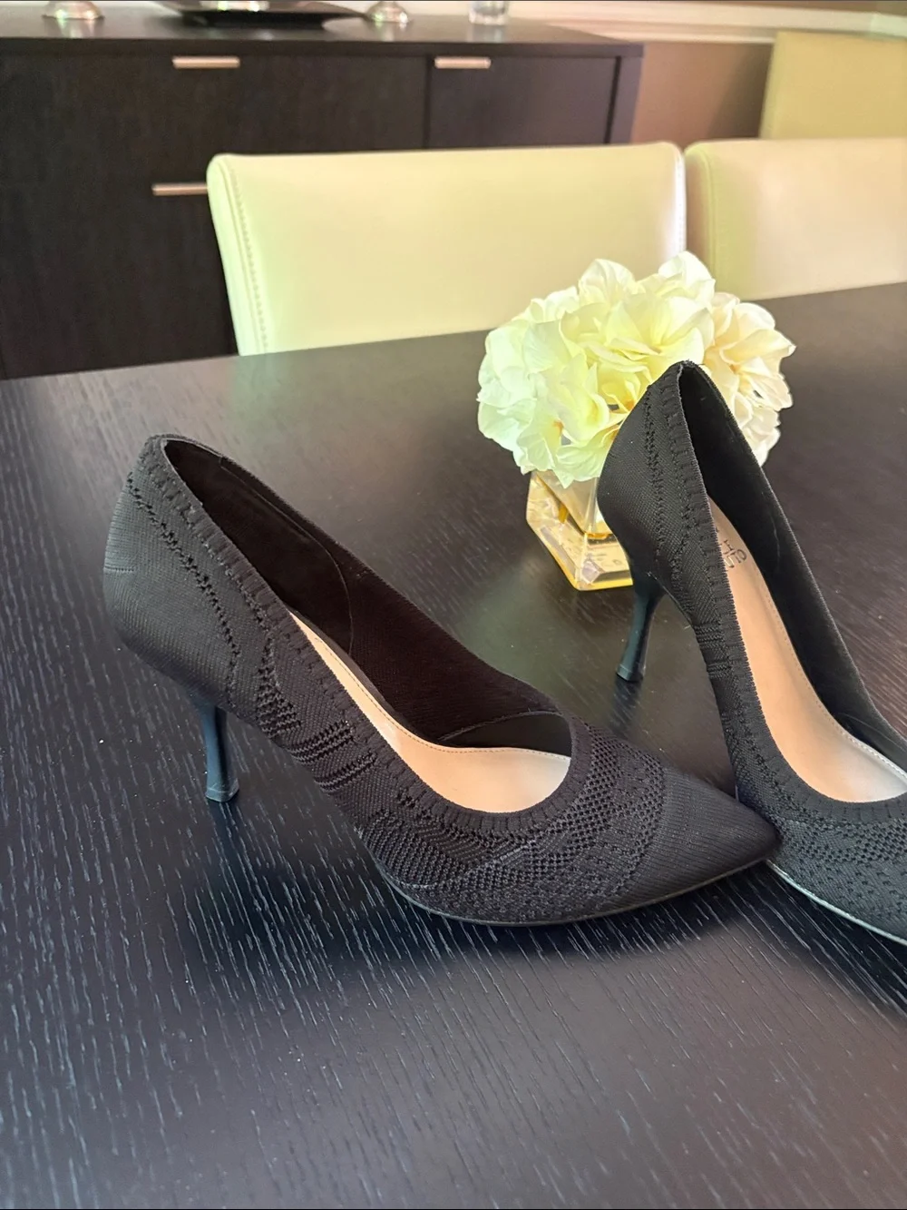 Vince Camuto Black Pointed Knit Stiletto Pumps